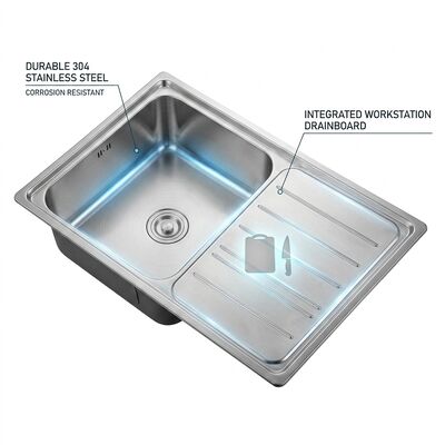 Prezzo buono Lavello da cucina sottotop da 30x18 pollici, acciaio inossidabile 304 a vasca singola, calibro 18 con scolapiatti in linea