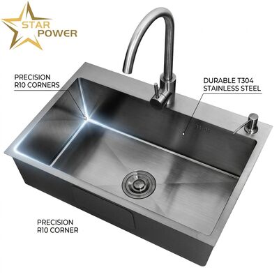 Prezzo buono Lavello da cucina da 15 pollici sottotop, acciaio inossidabile 304, vasca singola, calibro 22, rotondo con accessori in linea