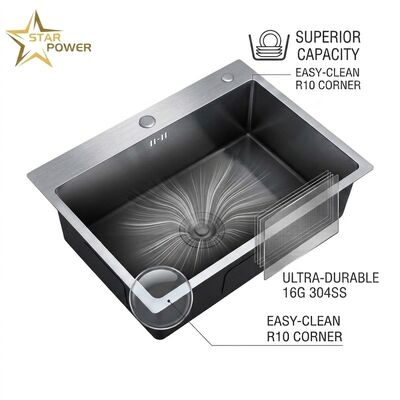Qualità 16 Gauge 304 Stainless Steel Deep Single Bowl Kitchen Sink Drop-in 33x22 Inch 10 Inch Basin Brushed Finish fabbrica