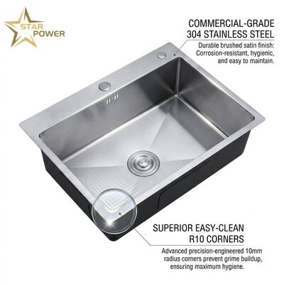 Qualità 16 Gauge 316 Stainless Steel Deep Single Bowl Kitchen Sink Drop-in 30x18 Inch 10 Inch Basin Brushed Finish fabbrica