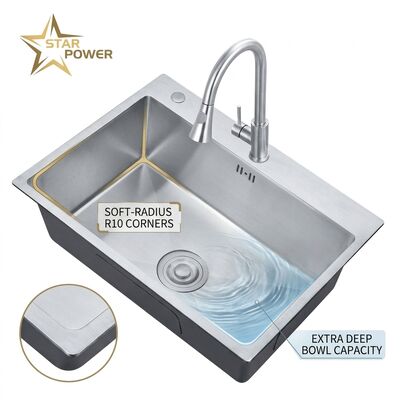 Qualità Drop-In 27x18 Single Bowl Kitchen Sink SUS304 Handmade 22 Gauge Deep Basin fabbrica