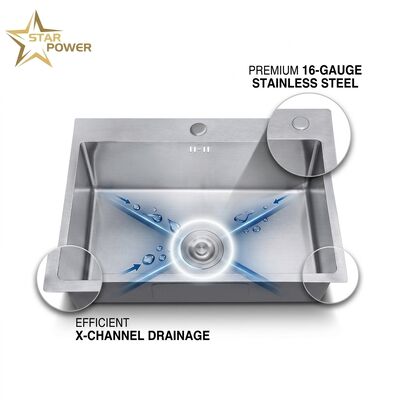 Qualità 30 Inch Overmount Single Bowl Kitchen Sink 18 Gauge with Integrated Drainboard fabbrica